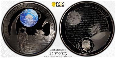 2019 $5 Apollo 11 50th Anniversary Ni Plated Ag PR69DCAM