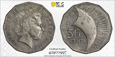 2000 50C Millennium Incuse Flag AU53