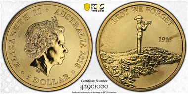 2018-P $1 Lest We Forget Century of Service MS68