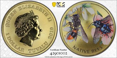 2019 $1 Native Bees Colorized MS69