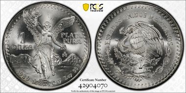 1989-Mo Onza Libertad Ag w/o Dot 999 MS68