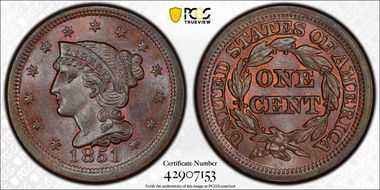 1851 1C Newcomb 4 MS65BN