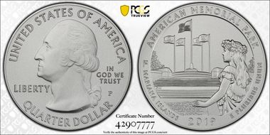 2019-P 25C American Memorial NP  5 oz Silver SP70