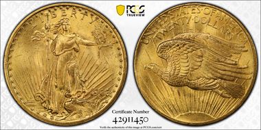 1908 $20 No Motto MS64