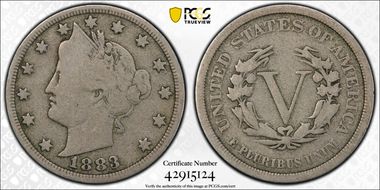 1883 5C No CENTS VG8