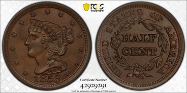 1853 1/2C MS66BN