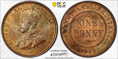 1922  1D English obverse MS63RB
