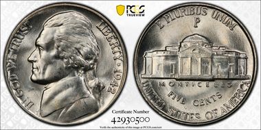 1942-P 5C Silver MS66