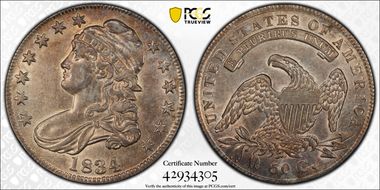 1834 50C O-104 Lg Date, Sm Letters AU53