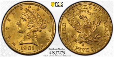 1901/0-S $5 MS63