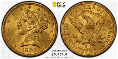 1902-S $5 MS62