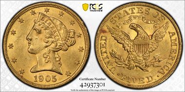 1905 $5 MS63