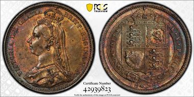 1887 6D S-3928 Shield Rev MS62