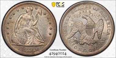 1872 $1 AU58