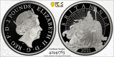 2021 £2 Britannia Seated w/Lion Ag PR69DCAM