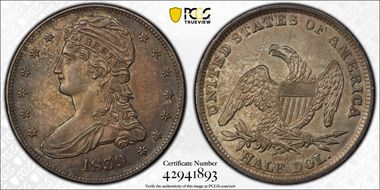 1839 50C Capped Bust AU58
