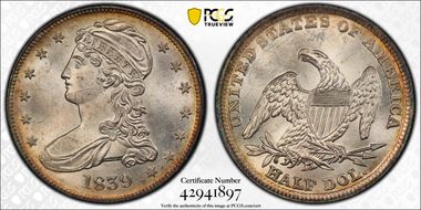 1839 50C Capped Bust MS63