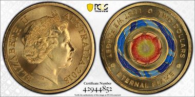 2018-C $2 Lest We Forget Eternal Flame Colorized MS69