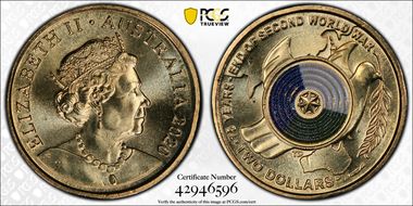 2020 $2 75th Ann End of WWII Colorized MS67