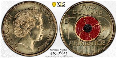 2018 $2 Armistice Centenary Colorized MS66