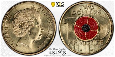2018 $2 Armistice Centenary Colorized MS66