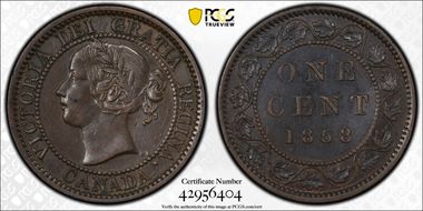 1858 1C ↑↑ Bronze, Full Vine, 16 Stems AU53BN