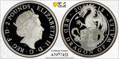 2018 £2 Red Dragon of Wales Queen's Beasts Ag PR68DCAM