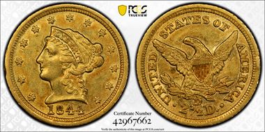1844-D $2.50 AU58