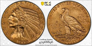 1909-D $5 MS62