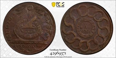 1787 Fugio 1C United States, Newman 11-B AU58BN