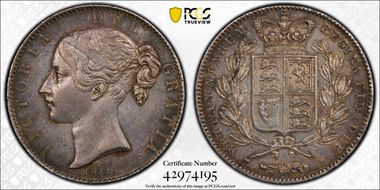 1844 Crown S-3882 Cinquefoil Edge AU50