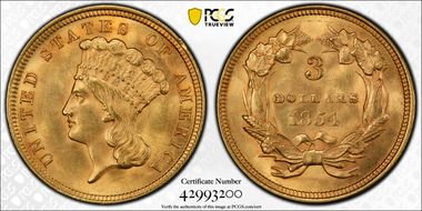 1854 $3 MS63