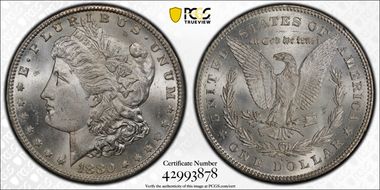 1880-CC $1 VAM 7, 8/7, Rev of 78 MS64+