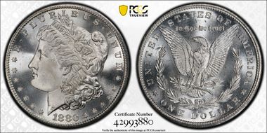 1880-S $1 VAM 10, 8/7 Crossbar MS67