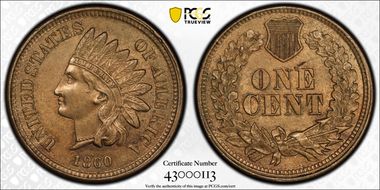 1860 1C Pointed Bust MS62