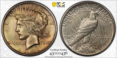 1921 $1 High Relief, Peace N1