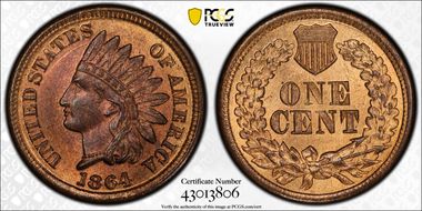 1864 1C Bronze MS65RB