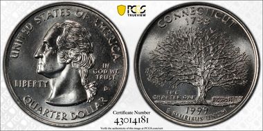 1999-D 25C Connecticut MS66