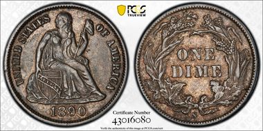 1890-S 10C F-103 Doubled Die Obv AU50