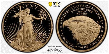 2021-W $10 Gold Eagle - Type 2 PR70DCAM
