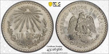 1944-M Peso KM-455  Ag MS67