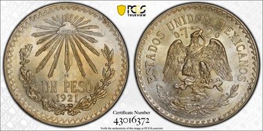1921-M Peso KM-455  Ag MS64