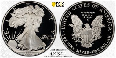 1991-S $1 Silver Eagle PR69DCAM