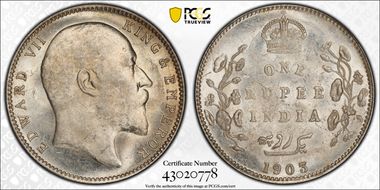 1903-B Rupee SW-7.18 Prid-199 Incuse With Dot on Stem MS62