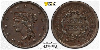 1843 1C Petite Head, Lg Letters VF30BN