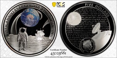 2019 $5 Apollo 11 50th Anniversary Ni Plated Ag PR70DCAM