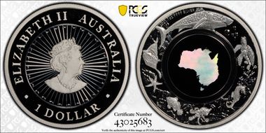 2021-P $1 Great Southern Land - Ocean Mother of Pearl Insert PR70DCAM