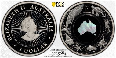 2021-P $1 Great Southern Land - Ocean Mother of Pearl Insert PR70DCAM