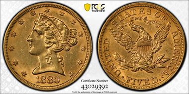 1880 $5 AU55