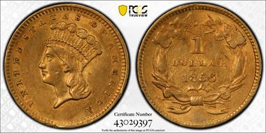 1856 G$1 Slanted 5 AU53